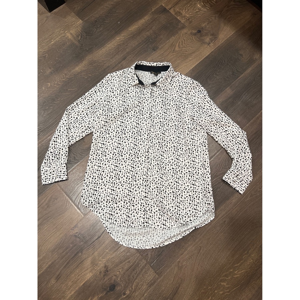 Dalia Womens Large Black White Heart Animal Print Button Down Shirt